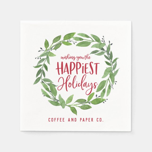 Happiest Holidays corporate business christmas Napkin (Front)