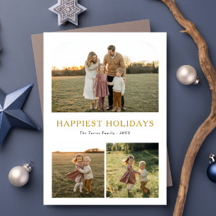 Happiest Holidays Elegant Gold Family Christmas Holiday Card