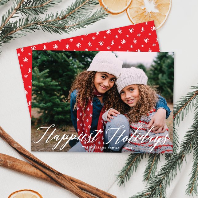 Happiest Holidays Elegant Modern Script Christmas  Holiday Card (Creator Uploaded)