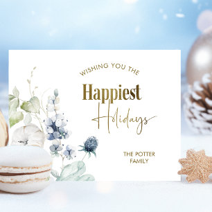 Happiest Holidays, Elegant Modern Winter Greenery  Holiday Card