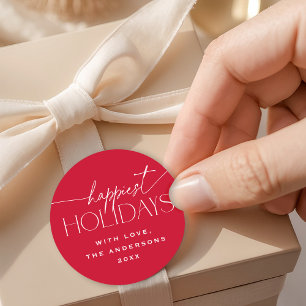 Happiest Holidays Elegant Red Christmas Gift Classic Round Sticker