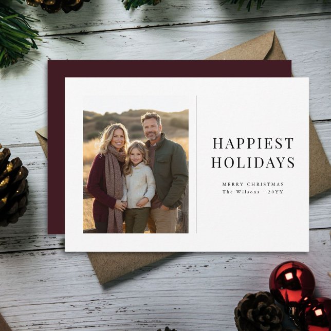 Happiest Holidays Family Photo Christmas Maroon Holiday Card (Creator Uploaded)
