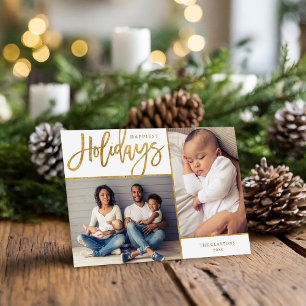 Happiest Holidays Faux Gold Foil 2 Photo Holiday Card