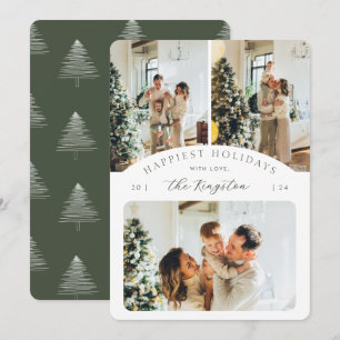 Happiest Holidays   Forest Green 3 Photo Rounded Holiday Card