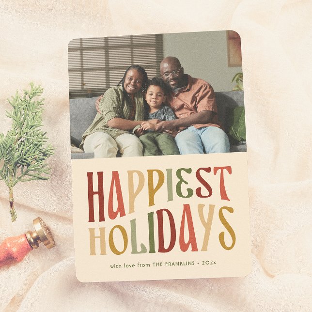 Happiest Holidays Fun Retro Christmas Photo Card (Creator Uploaded)