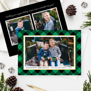 Happiest Holidays Green Buffalo Plaid Photo Gold