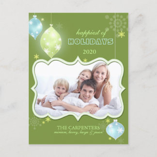 Happiest Holidays Green Family Photo Holiday Postcard