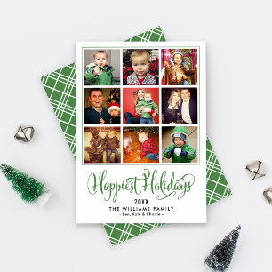 Happiest Holidays Green Script Photo Collage Holiday Card