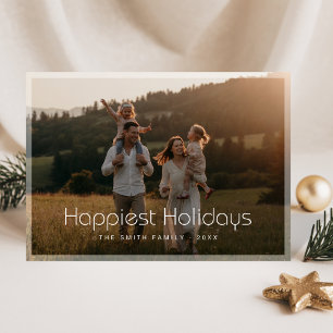 Happiest Holidays Minimal Family Photo Christmas Holiday Card