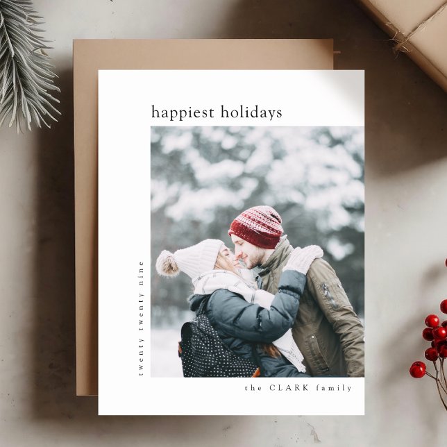 Happiest Holidays | Minimal Stylish Christmas Gray Holiday Card (Mark the most wonderful season with a sleek holiday card featuring your own photo)