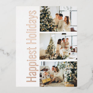 Happiest Holidays Modern 3 Photo Foil Holiday Postcard