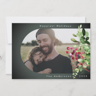 Happiest Holidays Modern Arch Photo Botanical Holiday Card