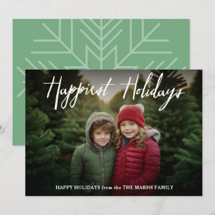Happiest Holidays modern calligraphy - 1 photo Holiday Card