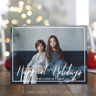 Happiest Holidays Modern Full Photo - White Script Holiday Postcard
