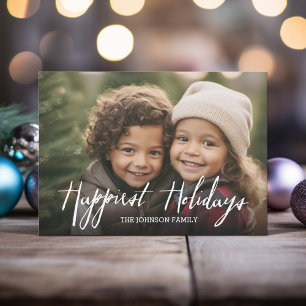 Happiest Holidays Modern Full Photo - White Type Holiday Card