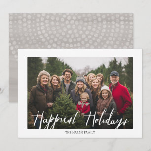 Happiest Holidays Modern Full Photo with Boho Dots Holiday Card