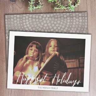 Happiest Holidays Modern Full Photo with Boho Dots Holiday Card