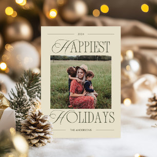 Happiest Holidays Modern Olive Photo Holiday Card