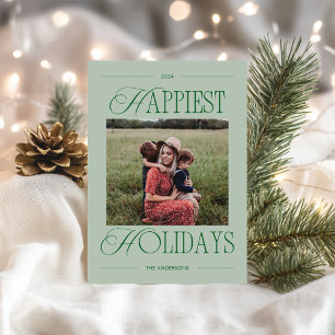 Happiest Holidays Modern Sage Green Photo Holiday Card