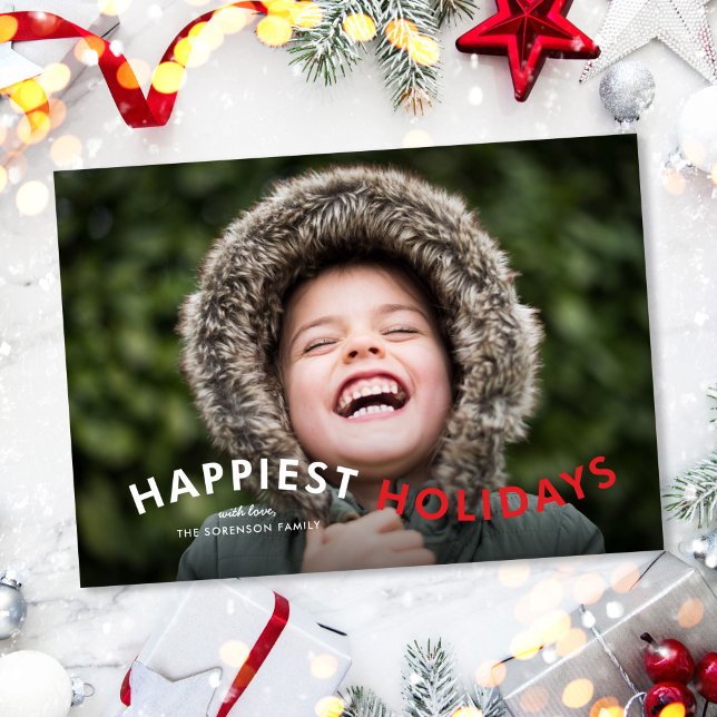 Happiest Holidays Modern Type Photo Holiday Card (Creator Uploaded)