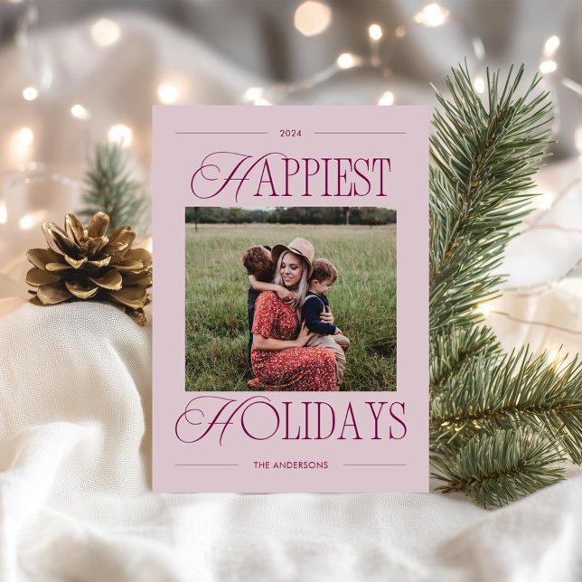 Happiest Holidays Modern Wine Photo Holiday Card (Creator Uploaded)