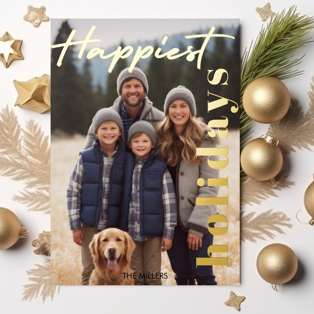 Happiest Holidays Navy Plaid Tartan 1 Photo Modern (Happiest Holidays Navy Plaid Tartan 1 Photo Modern Foil Holiday Card)