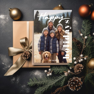 Happiest Holidays Navy Plaid Tartan 1 Photo Modern Holiday Card