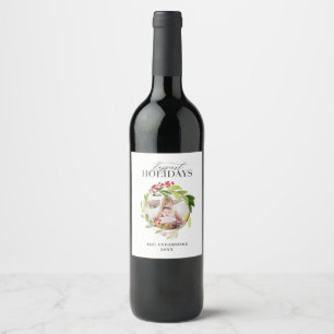 Happiest holidays photo christmas family wine label