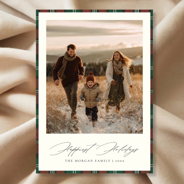 Happiest Holidays Photo Plaid Christmas Card (Creator Uploaded)