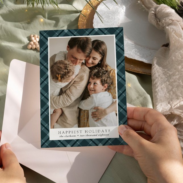 Happiest Holidays Plaid Photo Holiday Card (Creator Uploaded)