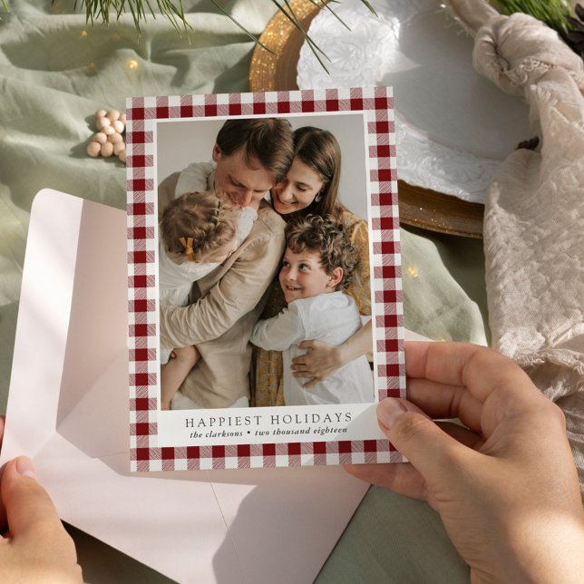 Happiest Holidays Plaid Photo Holiday Card (Creator Uploaded)