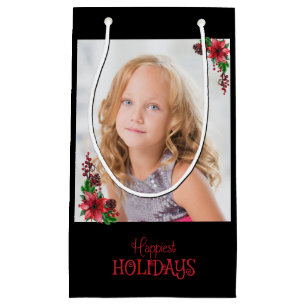 Happiest Holidays Poinsettia Family Photo Small Gift Bag