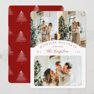 Happiest Holidays Ruby Red 3 Photo Rounded Holiday Card