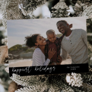 Happiest Holidays Script Black Christmas Photo Holiday Card