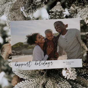 Happiest Holidays Script Family Christmas Photo Holiday Card
