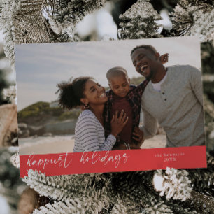 Happiest Holidays Script Red Christmas Photo Holiday Card