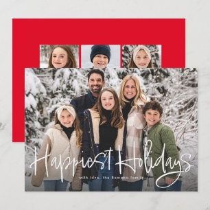 Happiest holidays simple fun script photo red holiday card