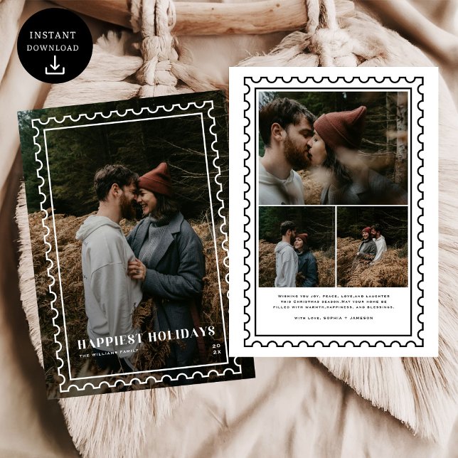  Happiest Holidays Stamp family Photo Holiday Card (Creator Uploaded)