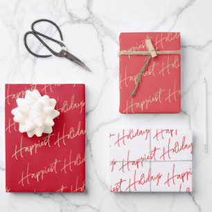 Happiest Holidays Text Wrapping Paper Sheet
