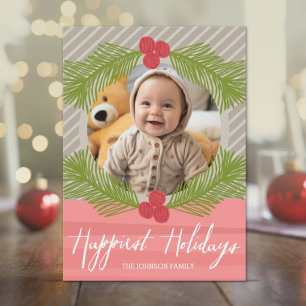 Happiest Holidays Whimsical Branches with 1 Photo Holiday Card