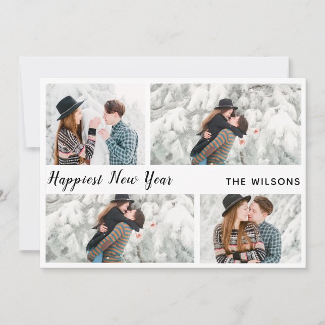happiest new year chic modern multi photo new year holiday card (Front)