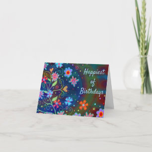 Happiest of Birthdays Blue Fun Flowers Card