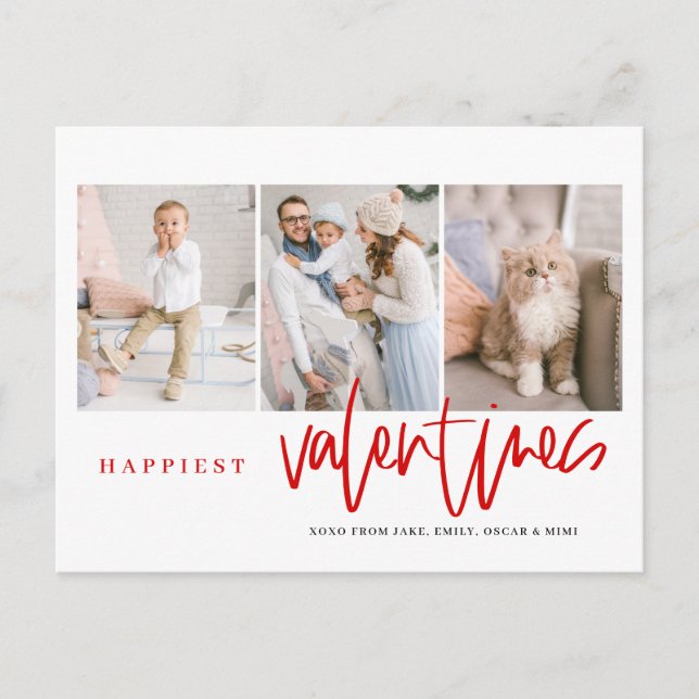 Happiest Valentines Lettering Red Photo Collage Holiday Postcard (Front)