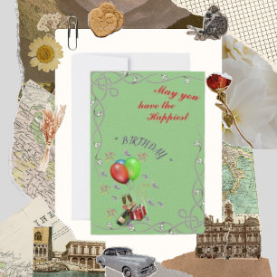 Happiest Wine and Balloon Birthday Greeting Card