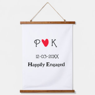 Happily Engaged add couple name letter date year h Hanging Tapestry