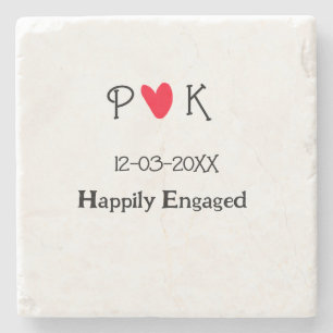 Happily Engaged add couple name letter date year h Stone Coaster