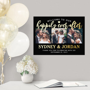 Happily Ever After 3 Photo Wedding Welcome Gold Foil Prints