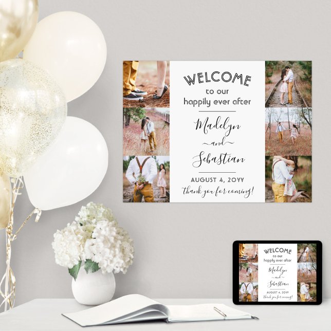 Happily Ever After 6 Photo Collage Wedding Welcome Poster (Creator Uploaded)