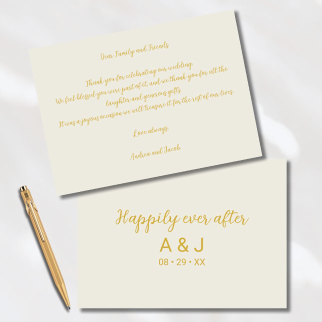 Happily Ever After Alabaster White Gold Monogram Thank You Card (Creator Uploaded)