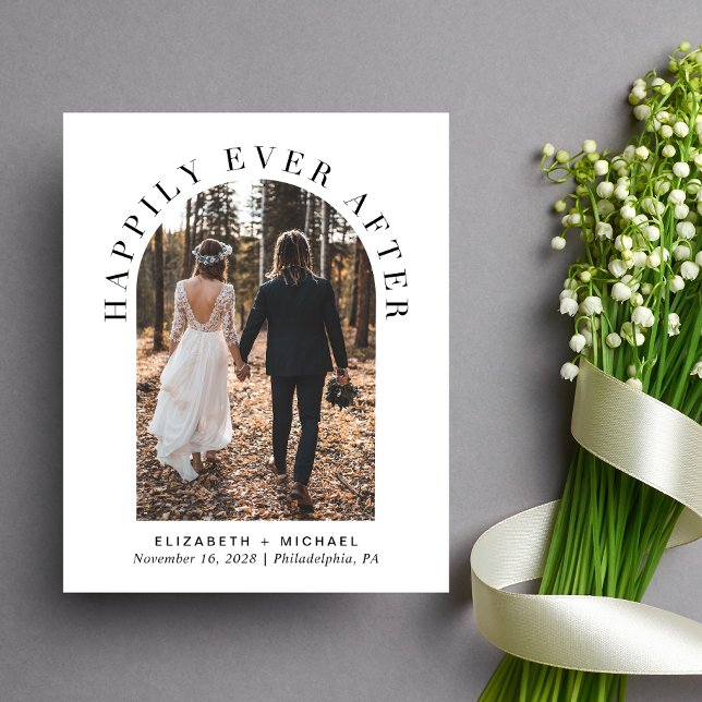 Happily Ever After Arch Photo Reception Invitation (Celebrate your love story with an invitation showcasing your favorite photo in an elegant arch frame)
